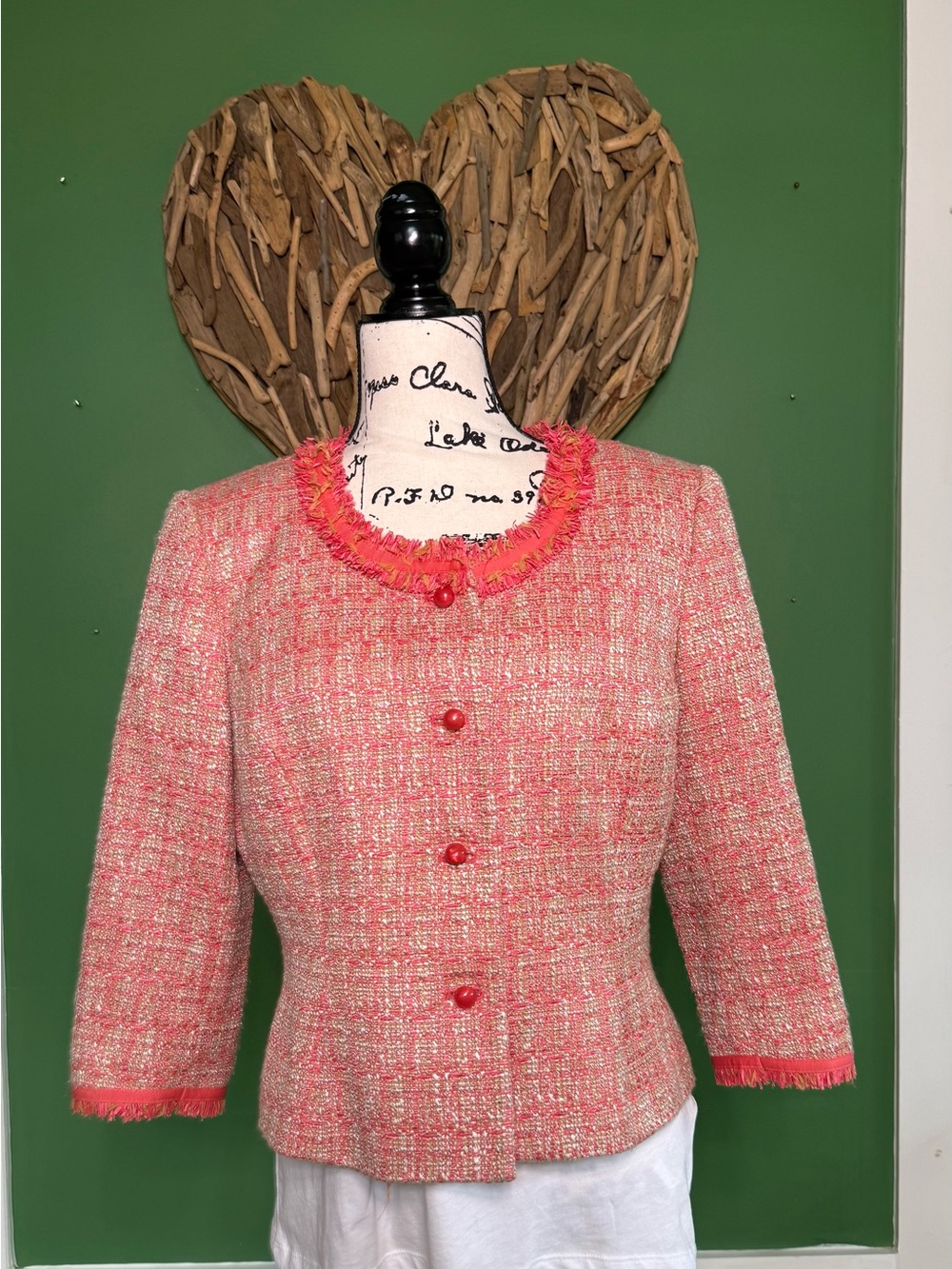 Liz Claiborne vintage Coral Pink Tweed Fringe Jacket